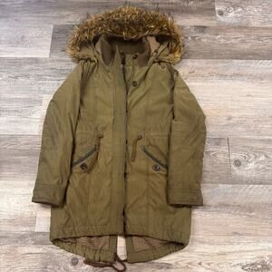 Abercrombie & Fitch Green Womens S Sherpa Lined Faux Fur Hooded Parka‎ Coat